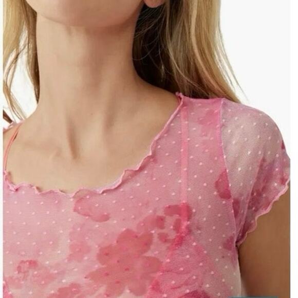 NWT FREE PEOPLE PRINT ON DOT FLORAL MESH TOP WOMEN'S SIZE MEDIUM - Picture 4 of 4